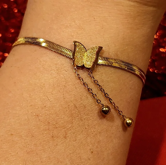 Tennis chain Bracelet Charm, Butterfly Stainless steel.New Fashion design.Gold - Picture 6 of 6